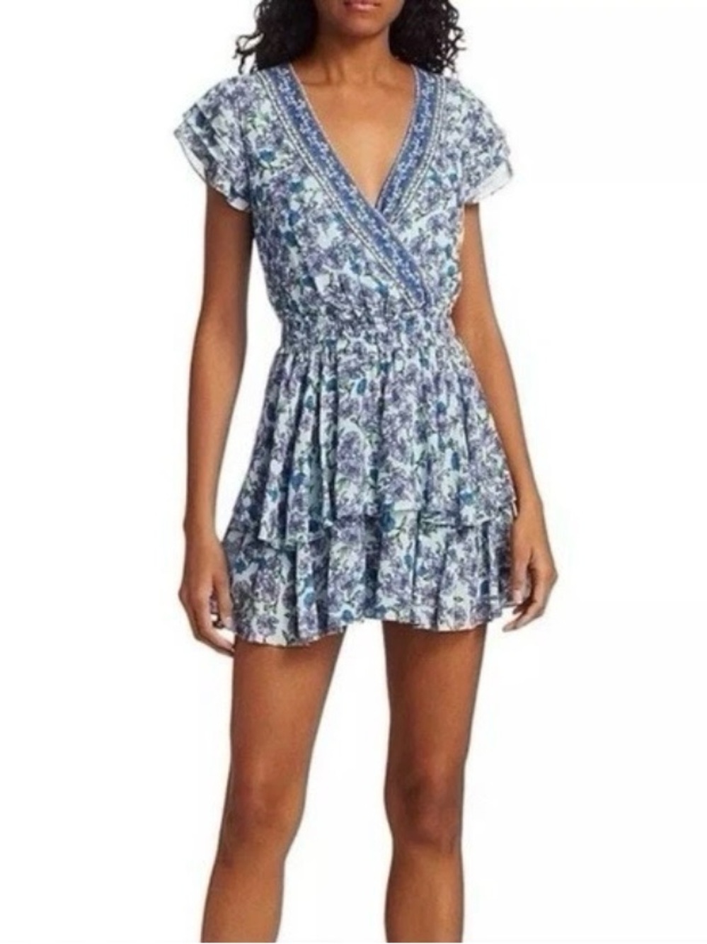 Alice + Olivia Mariska romper Floral Tiered V-Neck   in Blue purple size 4